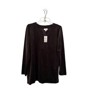 J. Jill Purejill Black Small Tall Velvet‎ Velour V-Neck Tunic Top NWT